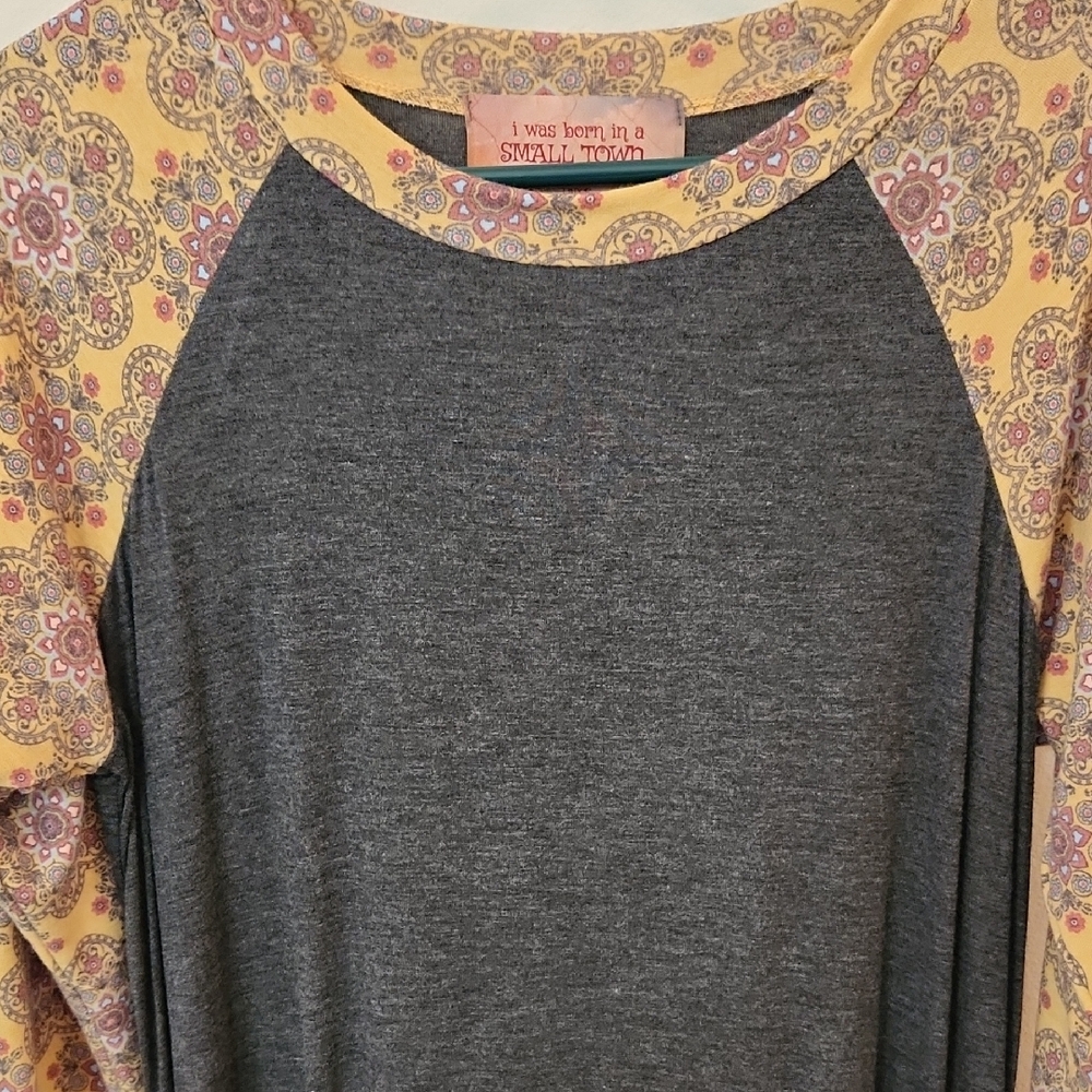 Yellow Raglan 3/4 Sleeve Crew Neck Tee